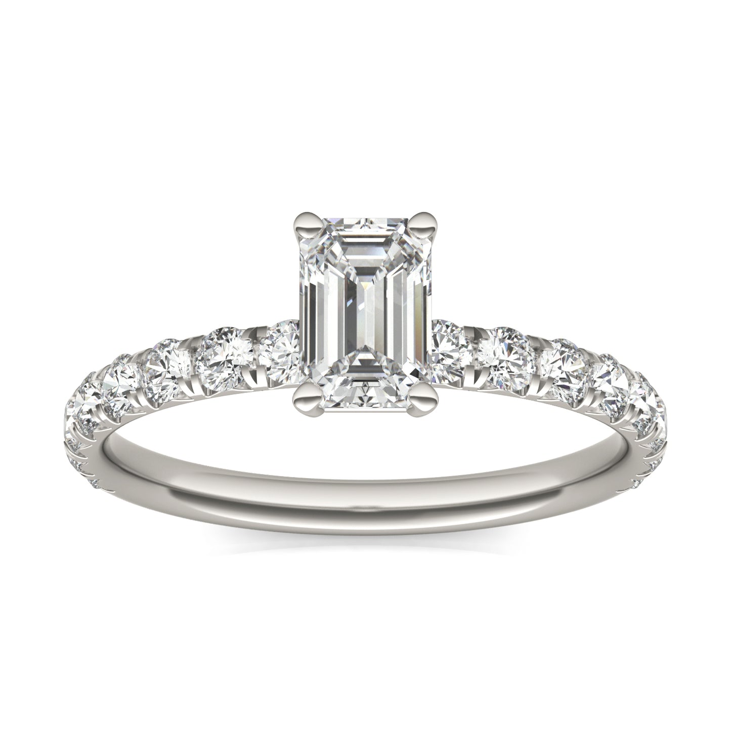 1 CTW Emerald Caydia Lab Grown Diamond Side Stone Engagement Ring 14K White Gold