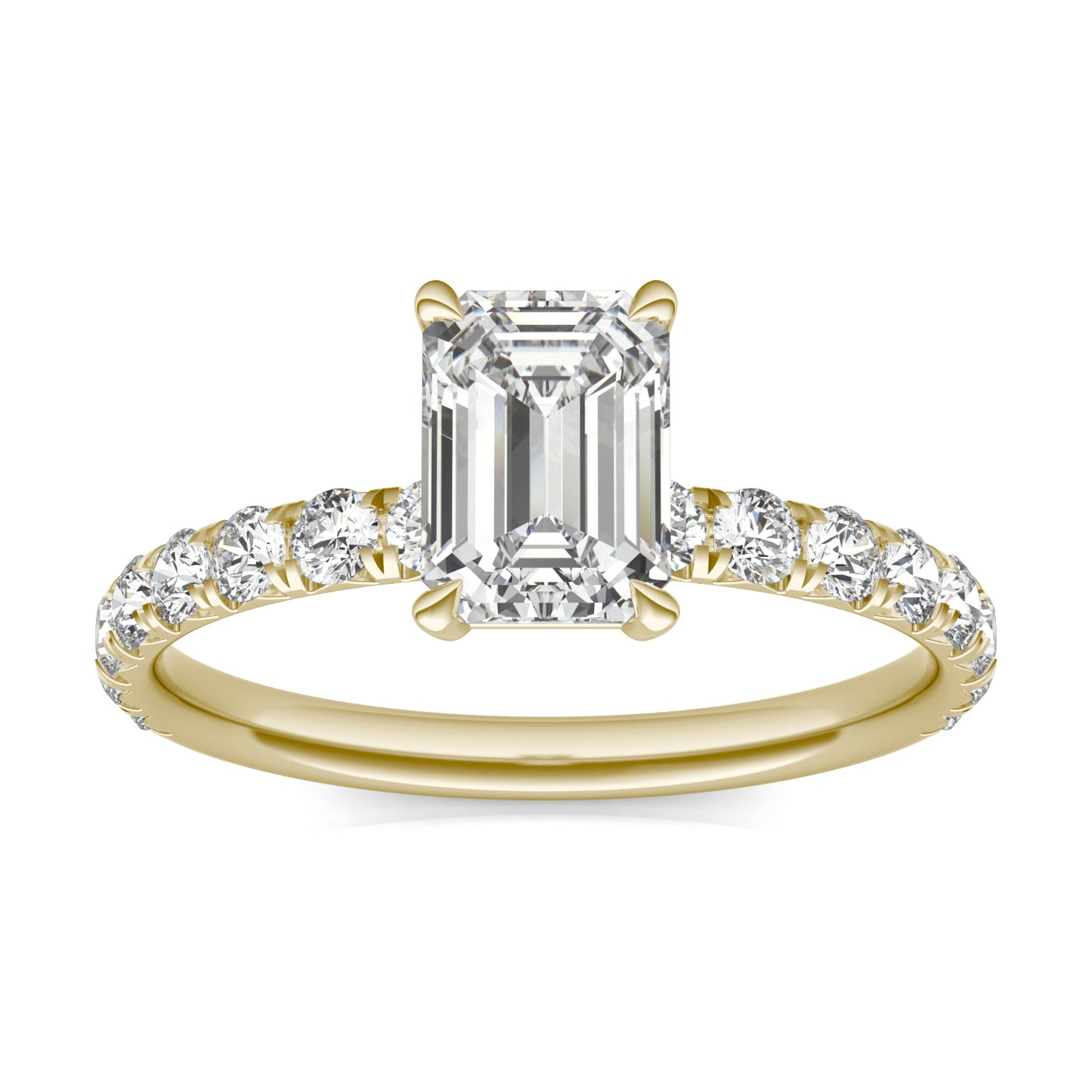 1 1/2 CTW Emerald Caydia Lab Grown Diamond Side Stone Engagement Ring 14K Yellow Gold