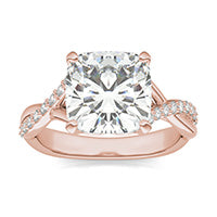 4.28 CTW DEW Cushion Forever One Moissanite Signature Twist Engagement Ring 14K Rose Gold