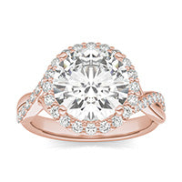 3.82 CTW DEW Round Forever One Moissanite Signature Twist Halo Engagement Ring 14K Rose Gold