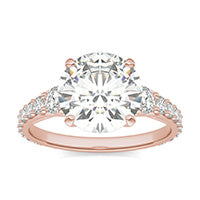 3.90 CTW DEW Round Forever One Moissanite Signature Graduated Side Stone Engagement Ring 14K Rose Gold