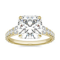 3.80 CTW DEW Cushion Forever One Moissanite Ring 14K Yellow Gold