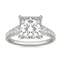 3.44 CTW DEW Princess Forever One Moissanite Signature Graduated Side Stone Engagement Ring 14K White Gold