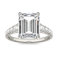 4.19 CTW DEW Emerald Forever One Moissanite Signature Graduated Side Stone Engagement Ring 14K White Gold