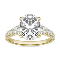 3.64 CTW DEW Oval Forever One Moissanite Signature Graduated Side Stone Engagement Ring 14K Yellow Gold