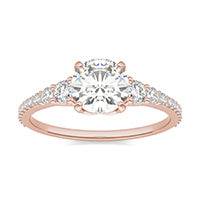1.44 CTW DEW Round Forever One Moissanite Signature Graduated Side Stone Engagement Ring 14K Rose Gold