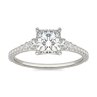 1.30 CTW DEW Princess Forever One Moissanite Signature Graduated Side Stone Engagement Ring 14K White Gold