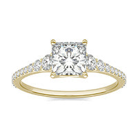 1.30 CTW DEW Princess Forever One Moissanite Signature Graduated Side Stone Engagement Ring 14K Yellow Gold