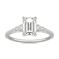 1.42 CTW DEW Emerald Forever One Moissanite Signature Graduated Side Stone Engagement Ring 14K White Gold