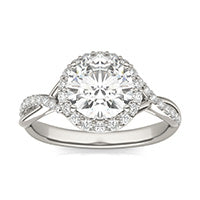 1.96 CTW DEW Round Forever One Moissanite Signature Twist Halo Engagement Ring 14K White Gold