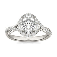 1.87 CTW DEW Oval Forever One Moissanite Signature Twist Halo Engagement Ring 14K White Gold