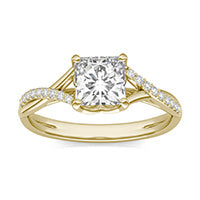 1.04 CTW DEW Princess Forever One Moissanite Signature Twist Engagement Ring 14K Yellow Gold
