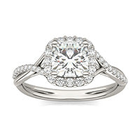 1.37 CTW DEW Cushion Forever One Moissanite Signature Twist Halo Engagement Ring 14K White Gold
