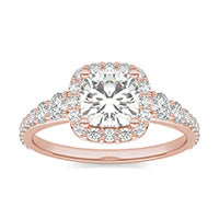 1.77 CTW DEW Cushion Forever One Moissanite Signature Graduated Side Stone Halo Engagement Ring 14K Rose Gold