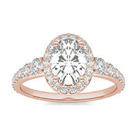 2.23 CTW DEW Oval Forever One Moissanite Signature Graduated Side Stone Halo Engagement Ring 14K Rose Gold