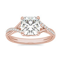 1.72 CTW DEW Cushion Forever One Moissanite Signature Twist Engagement Ring 14K Rose Gold