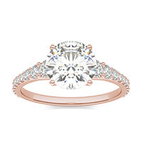 2.44 CTW DEW Round Forever One Moissanite Signature Graduated Side Stone Engagement Ring 14K Rose Gold