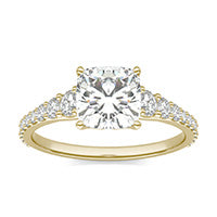 2.10 CTW DEW Cushion Forever One Moissanite Signature Graduated Side Stone Engagement Ring 14K Yellow Gold
