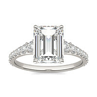 3.05 CTW DEW Emerald Forever One Moissanite Signature Graduated Side Stone Engagement Ring 14K White Gold