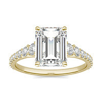 3.05 CTW DEW Emerald Forever One Moissanite Signature Graduated Side Stone Engagement Ring 14K Yellow Gold