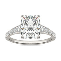 2.83 CTW DEW Elongated Cushion Forever One Moissanite Signature Graduated Side Stone Engagement Ring 14K White Gold