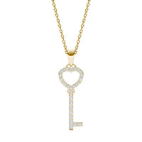 1/5 CTW Round Caydia Lab Grown Diamond Heart Key Necklace 14K Yellow Gold
