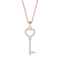 1/5 CTW Round Caydia Lab Grown Diamond Heart Key Necklace 14K Rose Gold