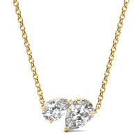 1.20 CTW DEW Pear Forever One Moissanite Toi et Moi Necklace 14K Yellow Gold