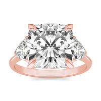 5.82 CTW DEW Cushion Forever One Moissanite Three Stone Ring 14K Rose Gold