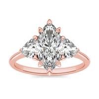 2.60 CTW DEW Marquise Forever One Moissanite Three Stone Ring 14K Rose Gold