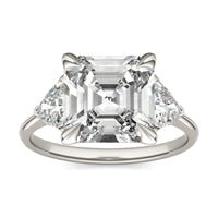 3.94 CTW DEW Asscher Forever One Moissanite Three Stone Ring 14K White Gold