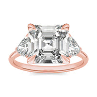 3.94 CTW DEW Asscher Forever One Moissanite Three Stone Ring 14K Rose Gold