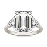 4.35 CTW DEW Emerald Forever One Moissanite Three Stone Ring 14K White Gold