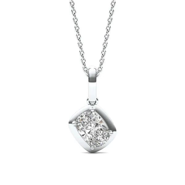 Lab Grown Diamond Elongated Cushion Bezel Illusion Pendant in 14K White Gold