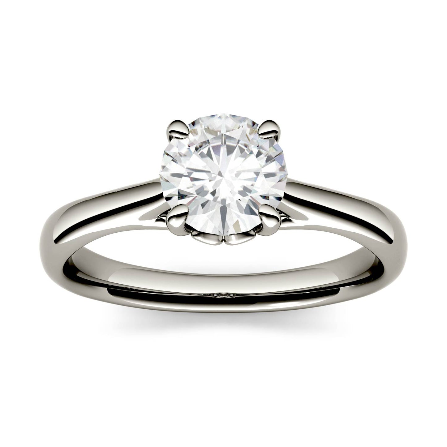 1.00 CTW DEW Round Forever One Moissanite Four Prong Solitaire Engagement Ring in 14K White Gold