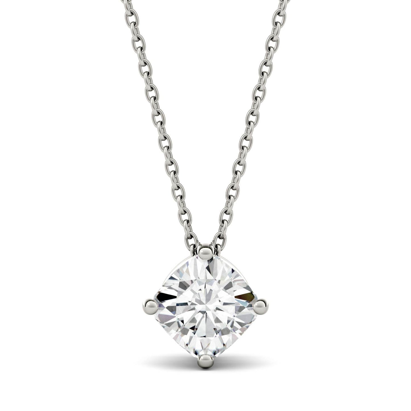 2.00 CTW DEW Cushion Forever One Moissanite Solitaire Pendant in 14K White Gold
