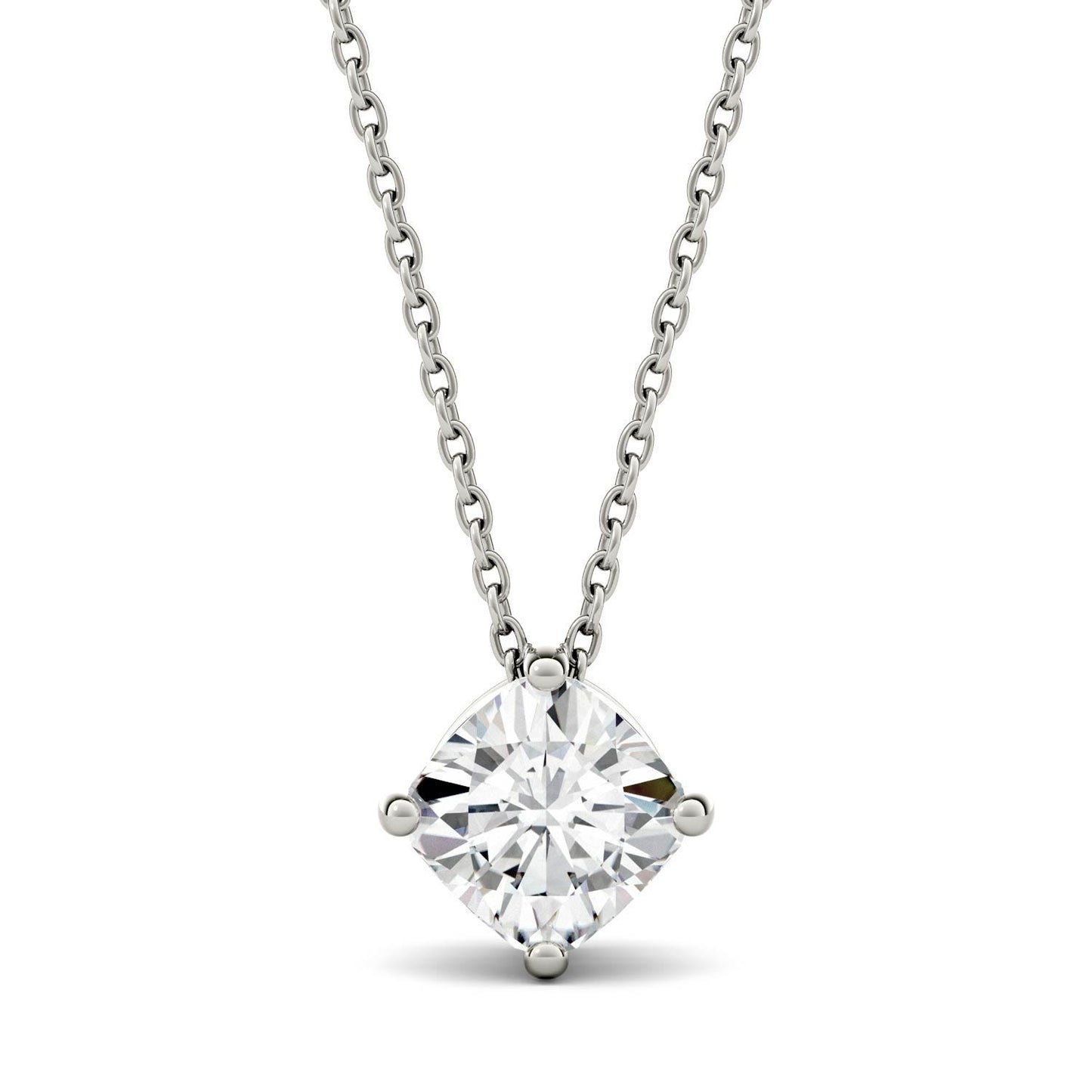 0.50 CTW DEW Cushion Forever One Moissanite Solitaire Pendant in 14K White Gold