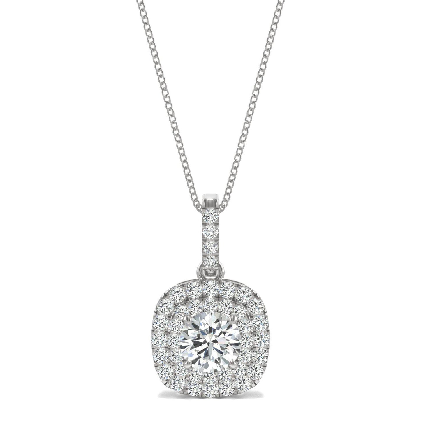 1.13 CTW DEW Round Forever One Moissanite Double Halo Necklace in 14K White Gold