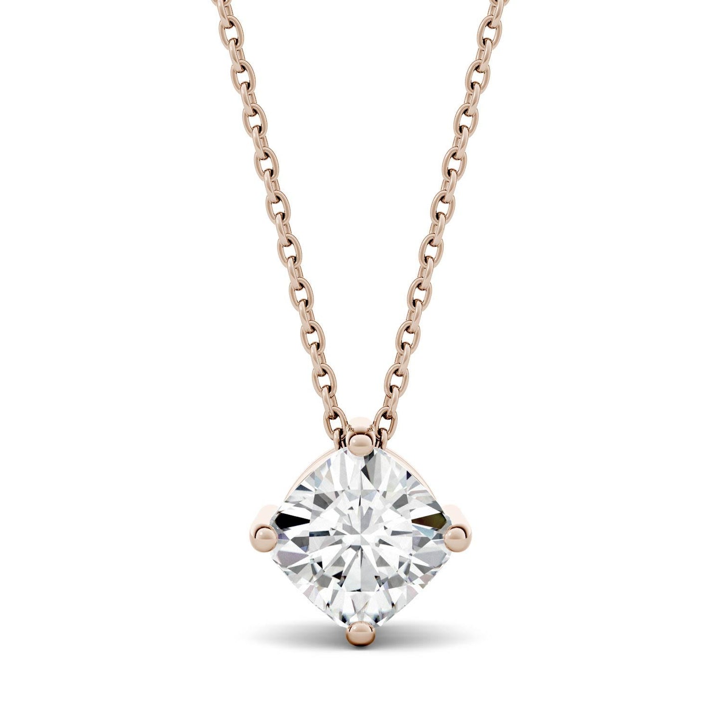 0.50 CTW DEW Cushion Forever One Moissanite Solitaire Pendant in 14K Rose Gold
