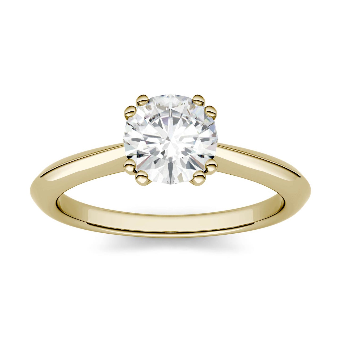 1.00 CTW DEW Round Forever One Moissanite Double Prong Solitaire Engagement Ring in 14K Yellow Gold