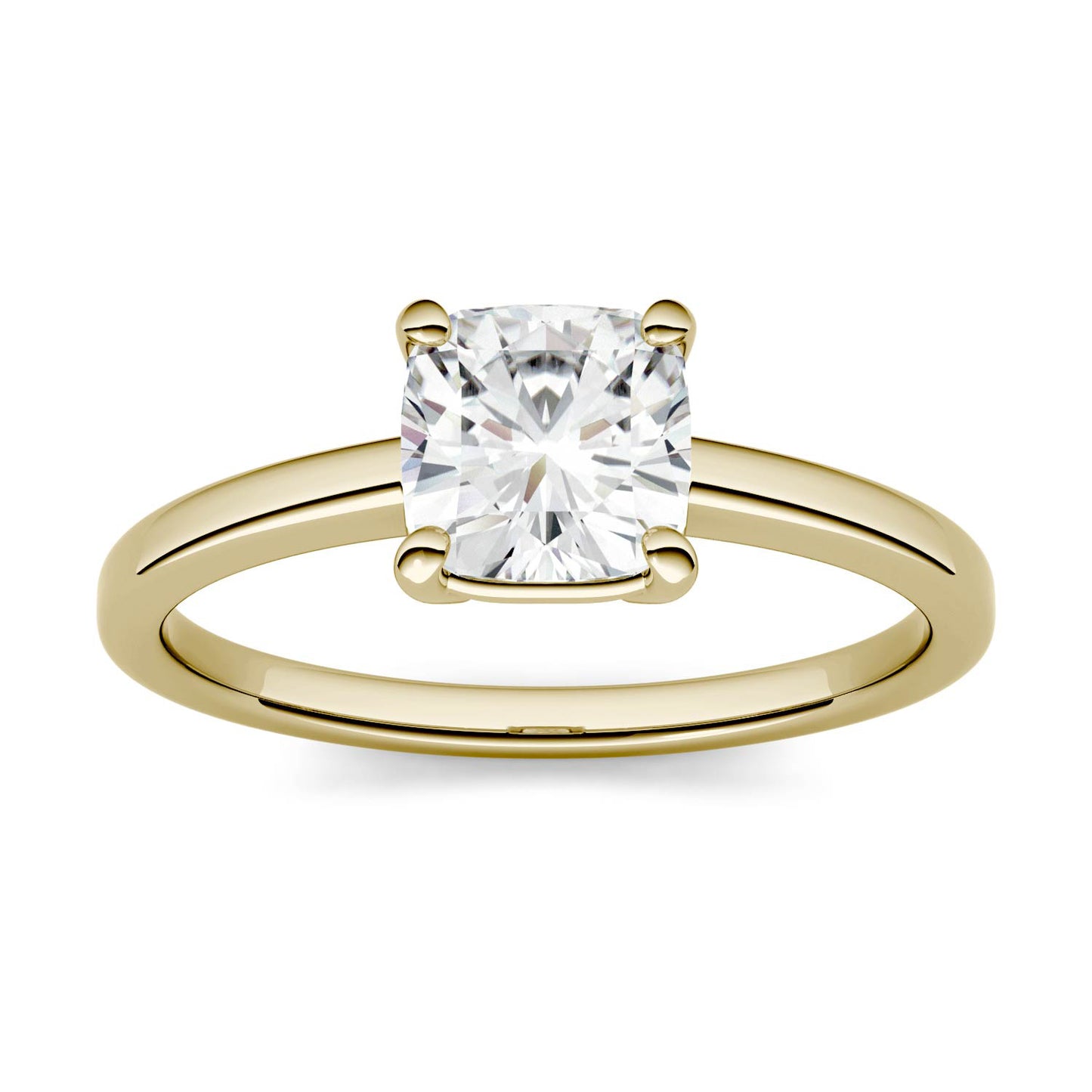 1.10 CTW DEW Cushion Forever One Moissanite Basket Solitaire Engagement Ring in 14K Yellow Gold