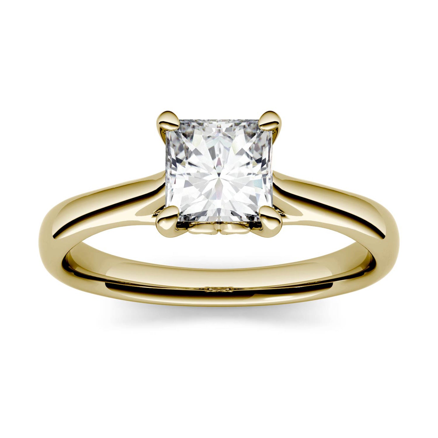 1.00 CTW DEW Square Forever One Moissanite Four Prong Solitaire Engagement Ring in 14K Yellow Gold