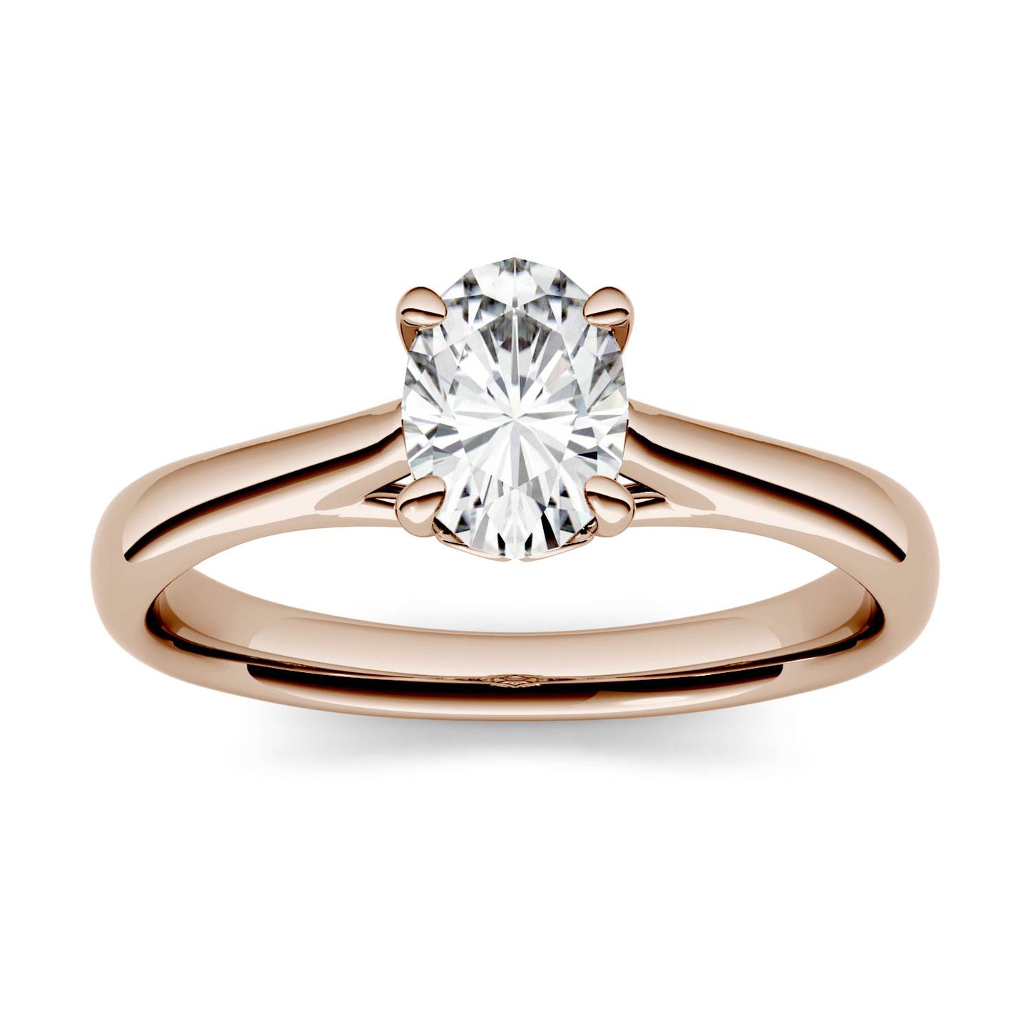 2.10 CTW DEW Oval Forever One Moissanite Four Prong Solitaire Engagement Ring in 14K Rose Gold