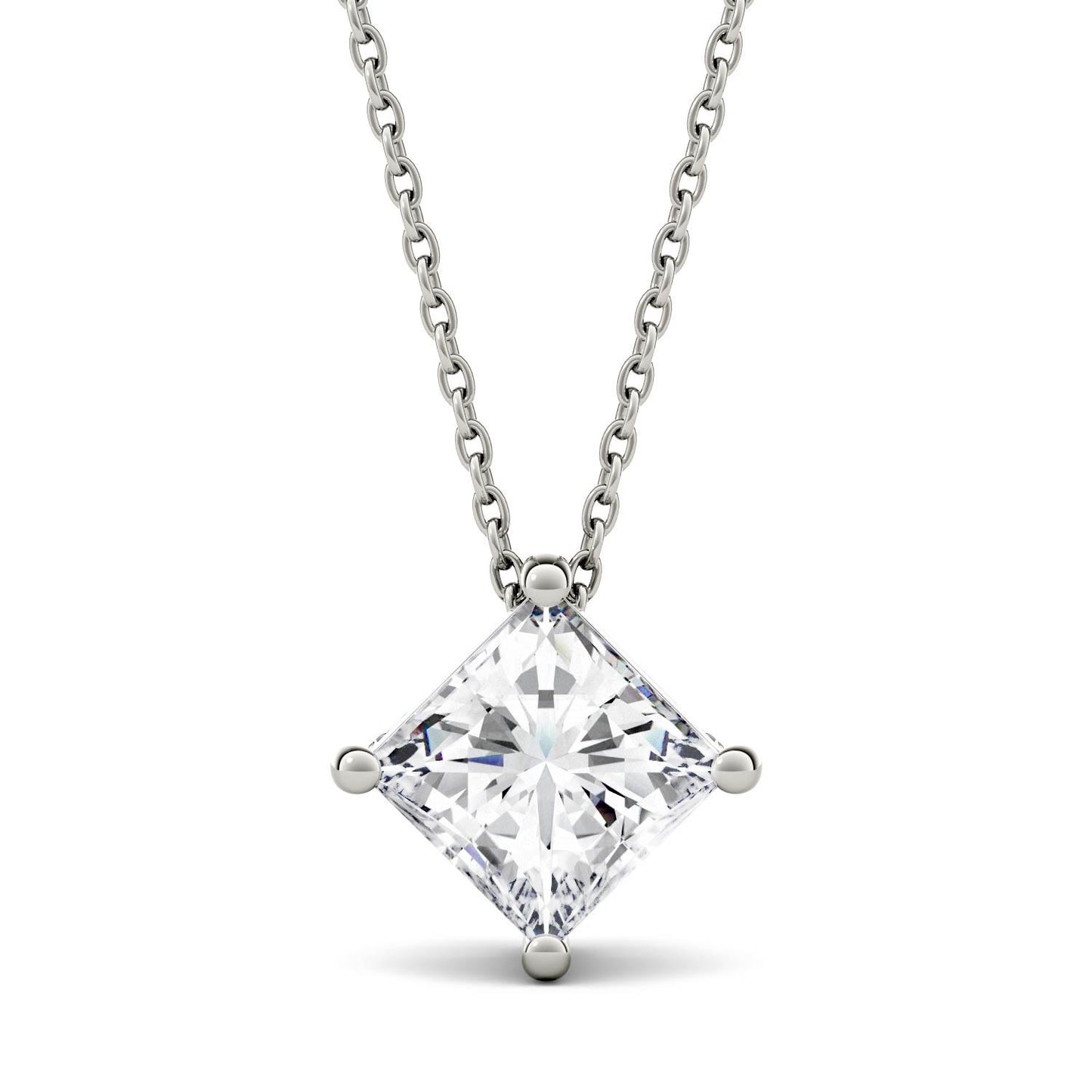 0.90 CTW DEW Princess Forever One Moissanite Solitaire Necklace in 14K White Gold