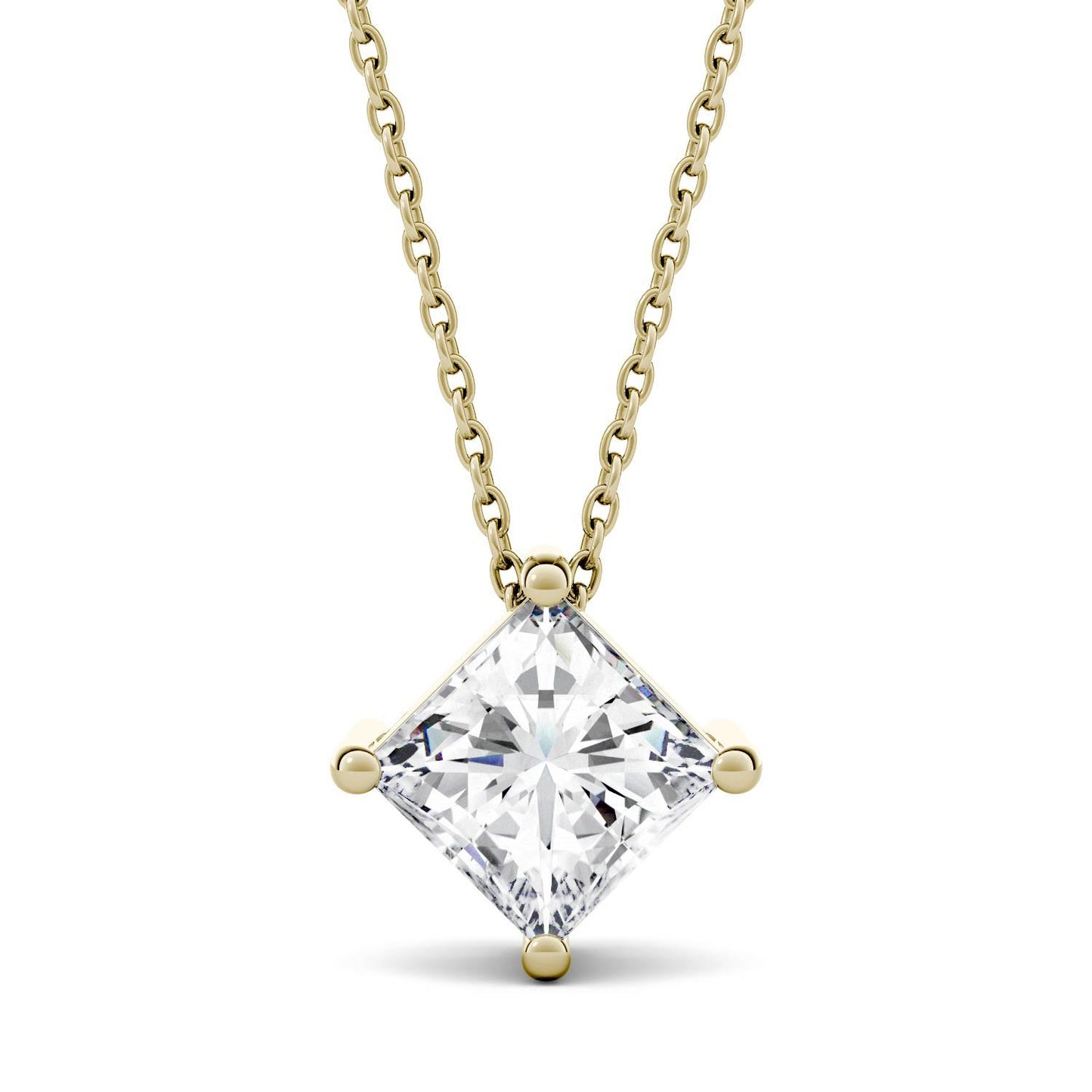 1.70 CTW DEW Princess Forever One Moissanite Solitaire Pendant in 14K Yellow Gold