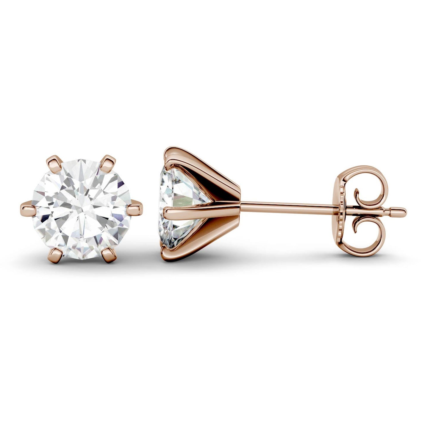 1.00 CTW DEW Round Forever One Moissanite Six Prong Stud Earrings in 14K Rose Gold