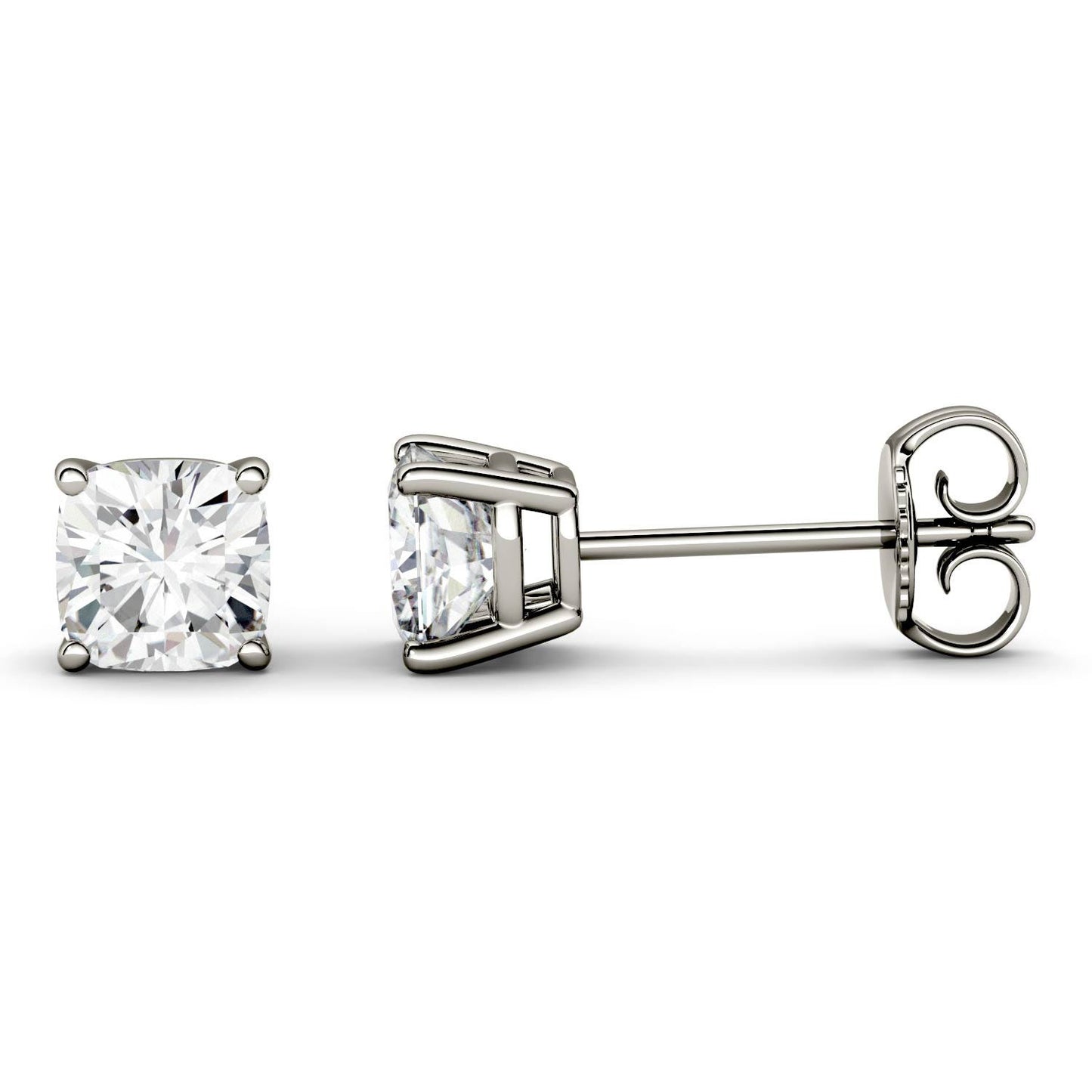 4.80 CTW DEW Cushion Forever One Moissanite Four Prong Stud Earrings in 14K White Gold
