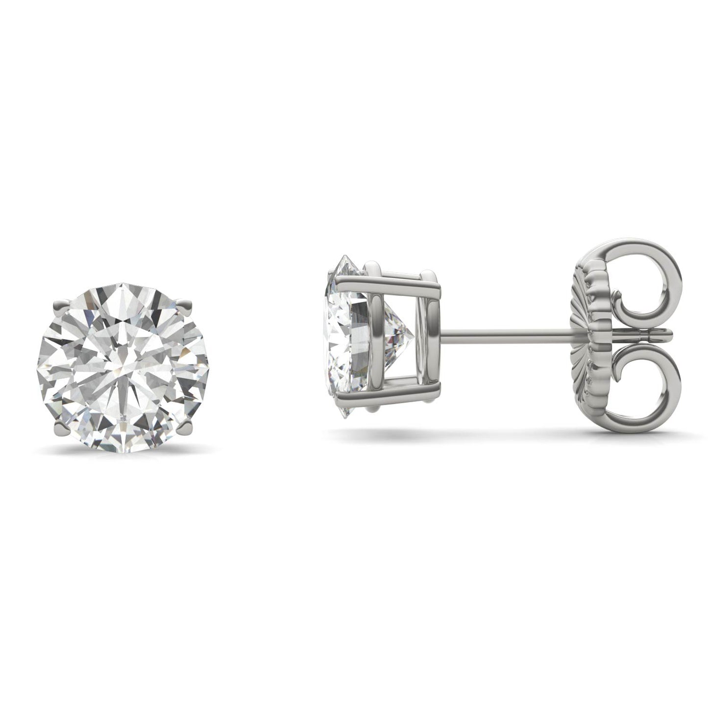 3.80 CTW DEW Round Forever One Moissanite Four Prong Stud Earrings in 14K White Gold