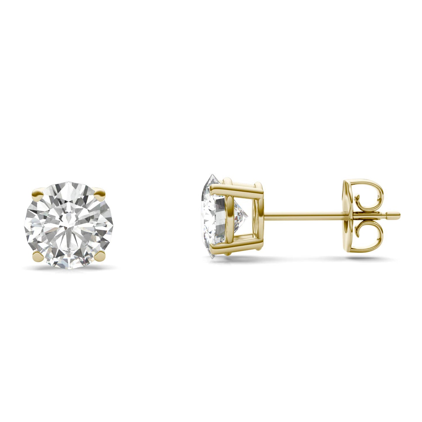 2.00 CTW DEW Round Forever One Moissanite Four Prong Stud Earrings in 14K Yellow Gold