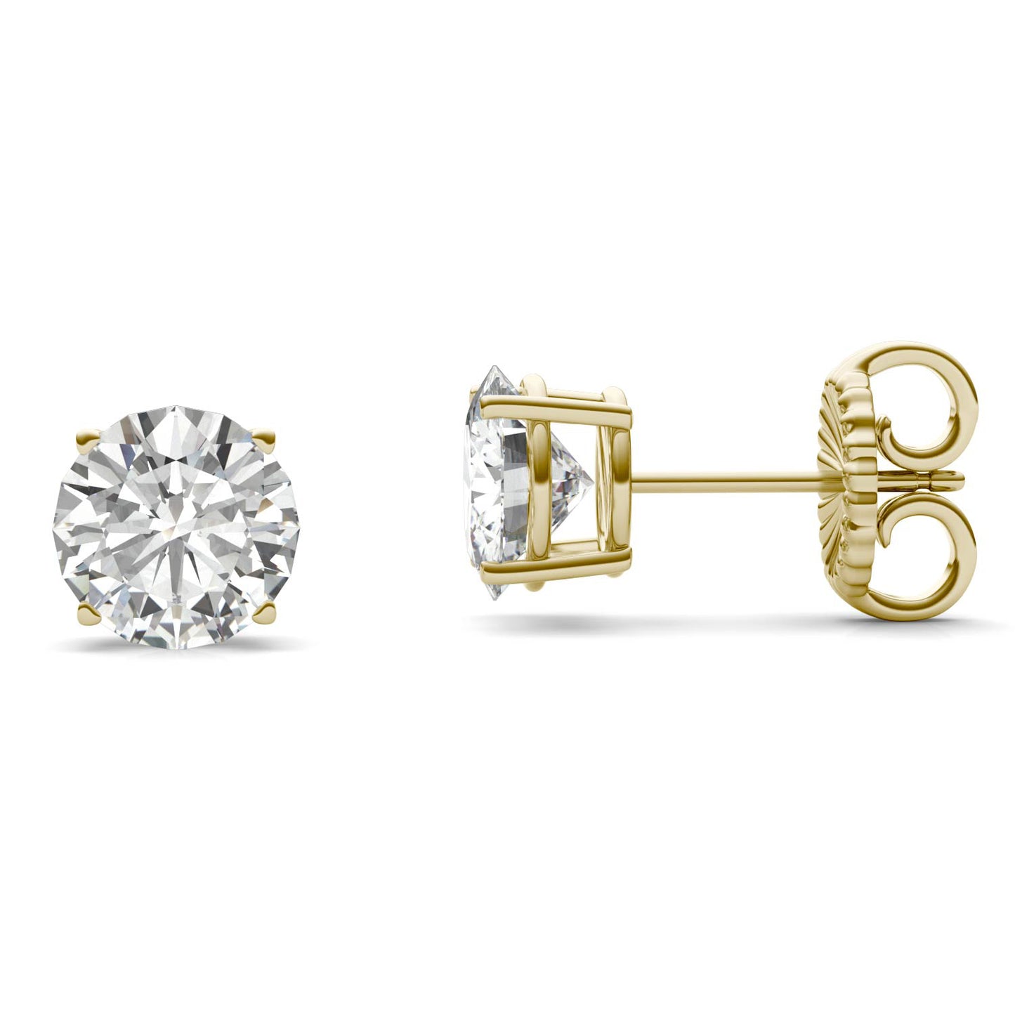 3.80 CTW DEW Round Forever One Moissanite Four Prong Stud Earrings in 14K Yellow Gold